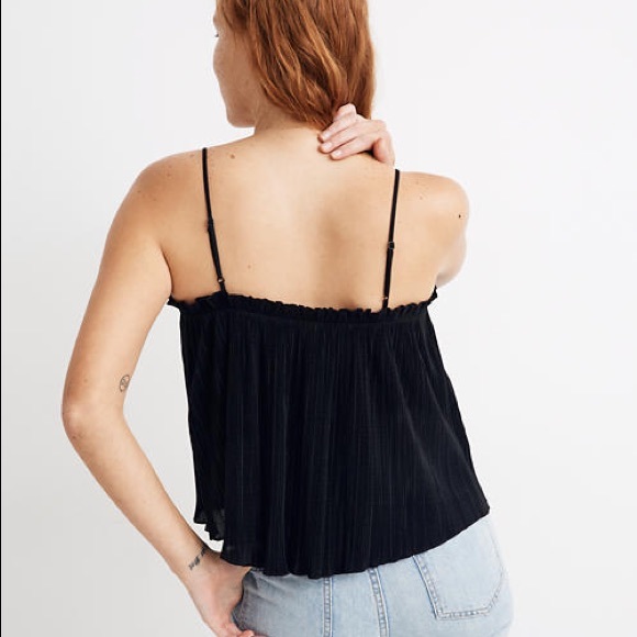 NWTs MADEWELL Nicole Pleated Ruffle Black Tank Top - Picture 2 of 4